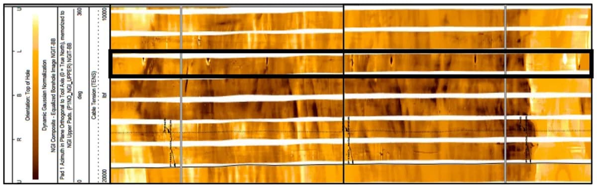 Fig.2. Imaging logs confirmed that all cores were cut between 75-90deg from the low side.