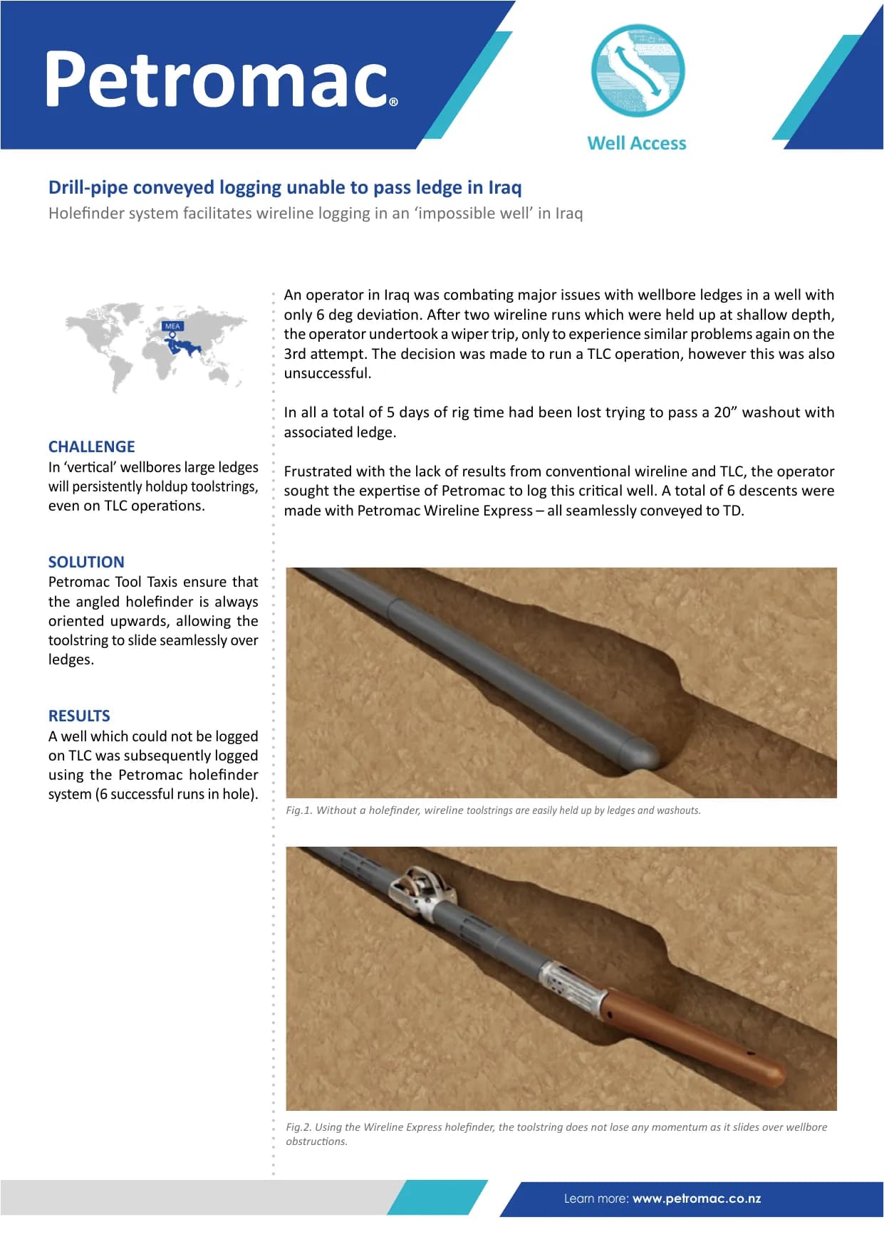 Drill-pipe conveyed logging unable to pass ledge in Iraq — published success story with figures