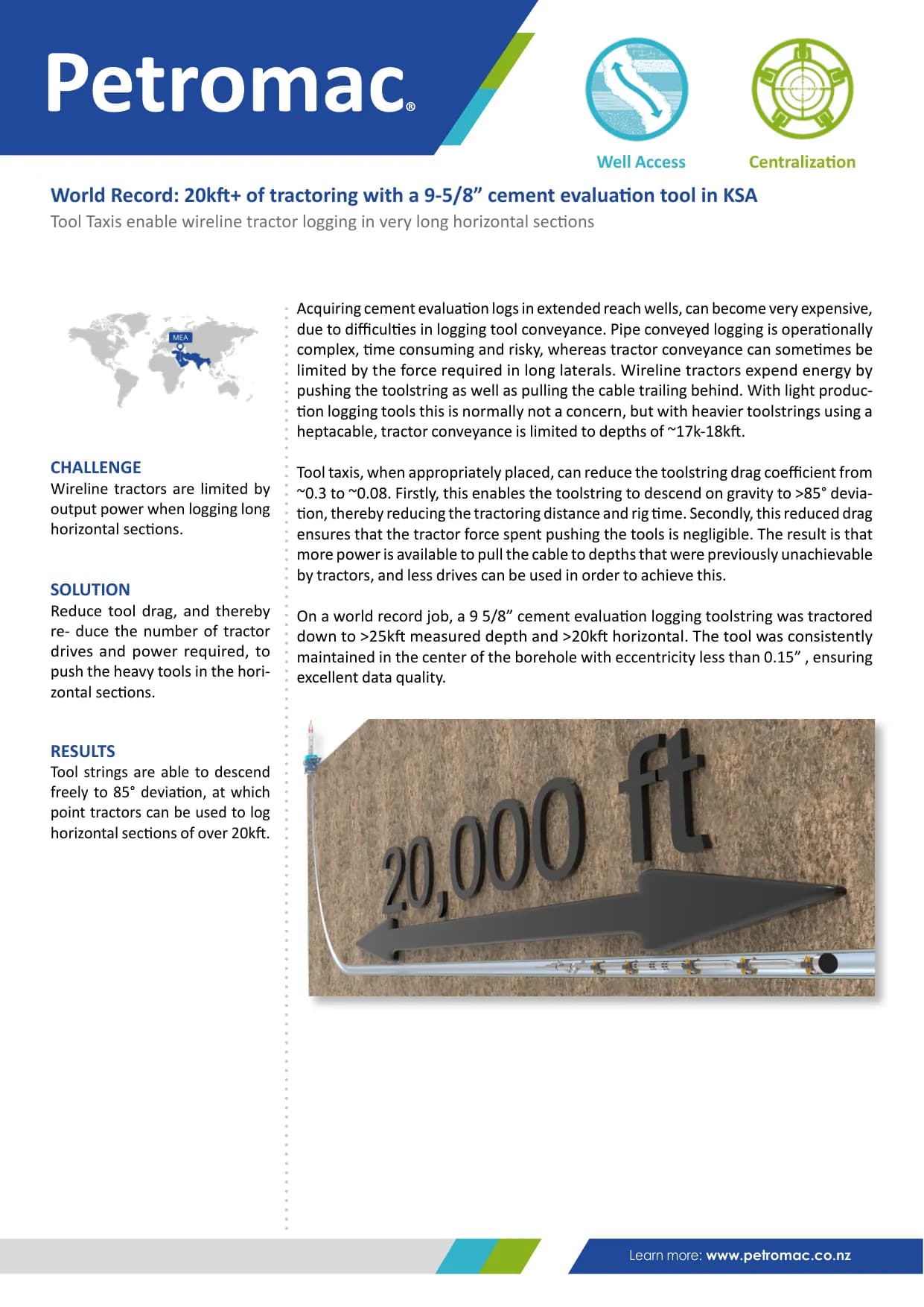 World Record: 20kft+ of tractoring with a 9-5/8” cement evaluation tool in KSA — published success story with figures
