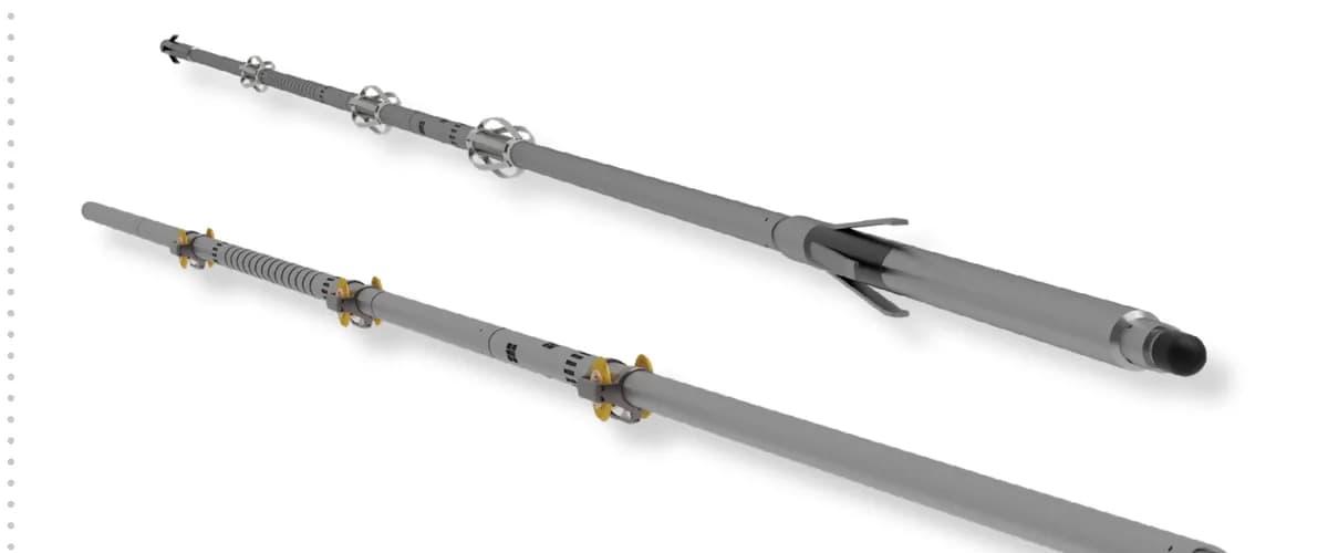 Fig.2. Array Sonic tool with high-drag traditional centralizing equipment (top) with low-drag Petromac equipment (bottom)