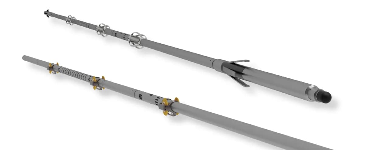 Fig.2. Array Sonic tool with high-drag traditional centralizing equipment (top) with low-drag Petromac equipment (bottom)