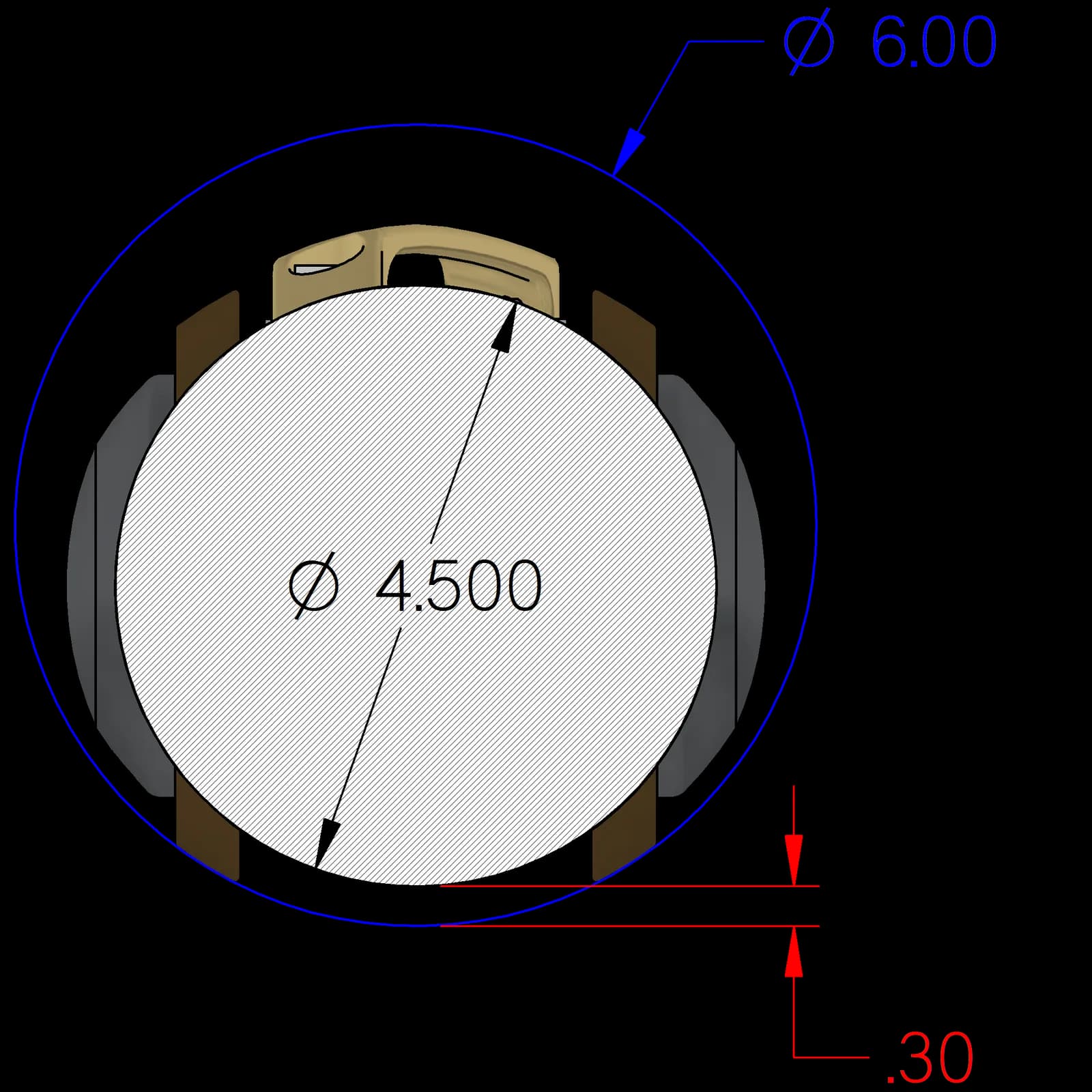 TTB-S52 standoff in a 6” hole for a 4.5” OD tool